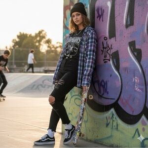 RDS Purple and Black Plaid Hooded Shirt L